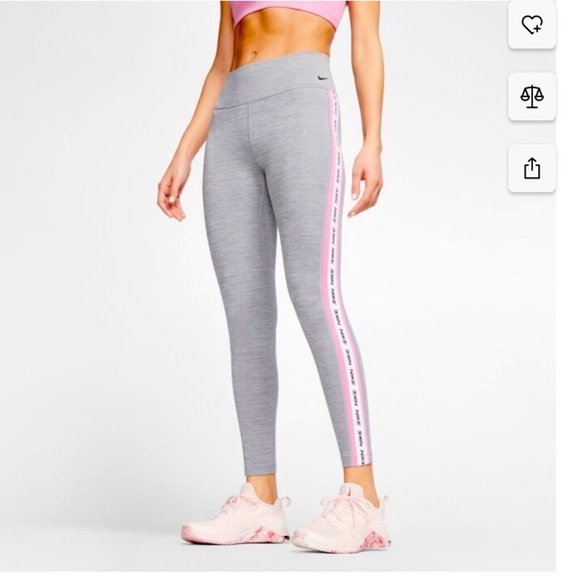 Nike Women’s One Striped Leggings Iron Gray Flamingo‎ Size Large - Picture 1 of 7